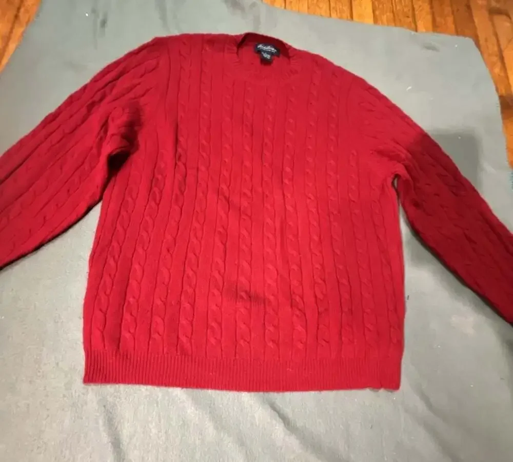 Brooks Brothers Cable Knit Crewneck Sweater Size L Red Lambswool Cashmere